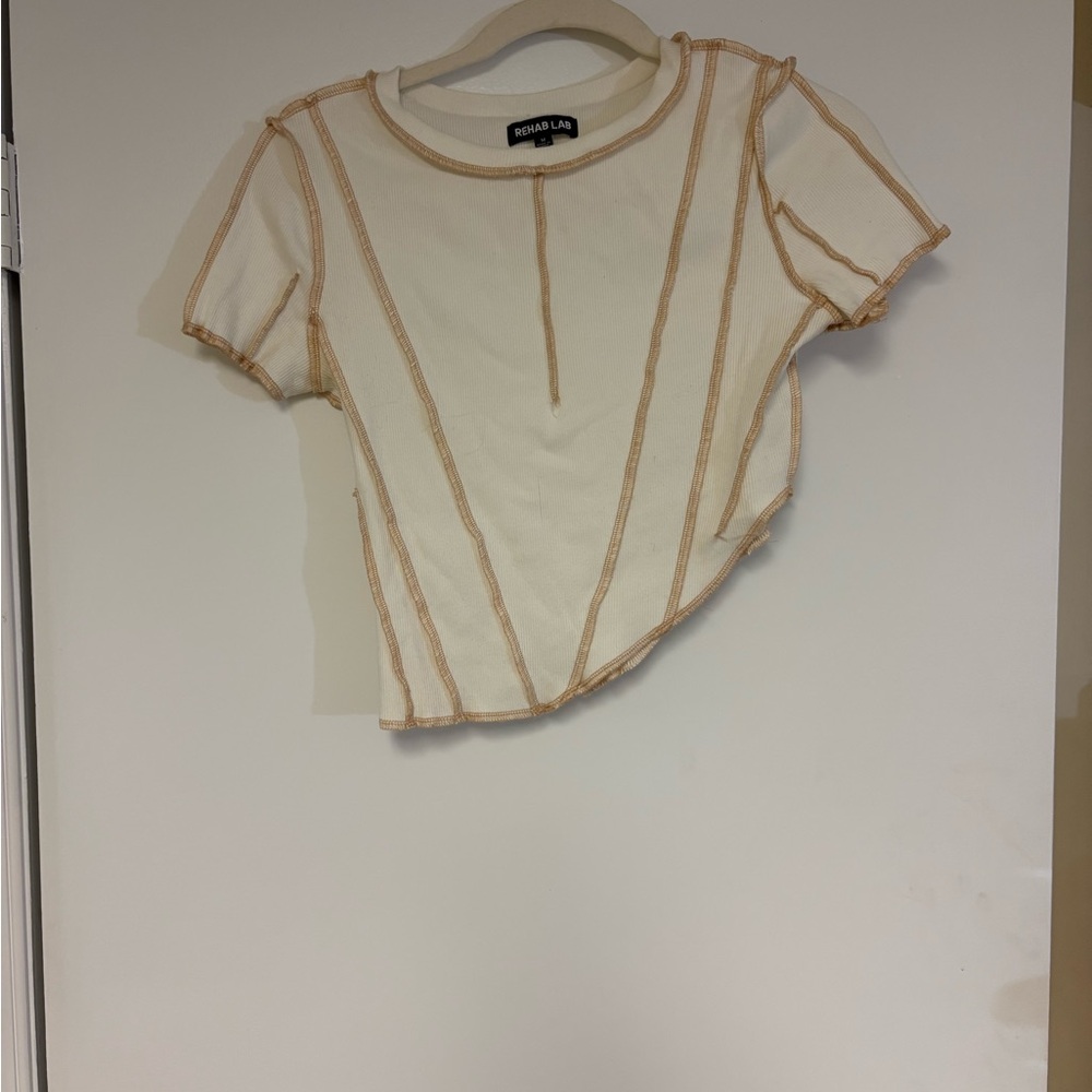 Rehab lab asymmetrical Cream and Brown Crop Tee